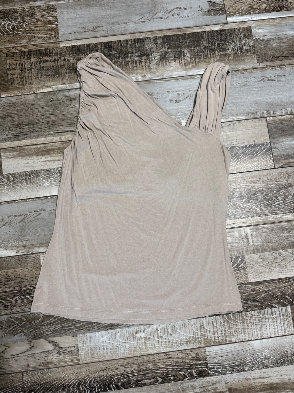 Spense One-Shoulder Asymmetric Tank Top - Beige